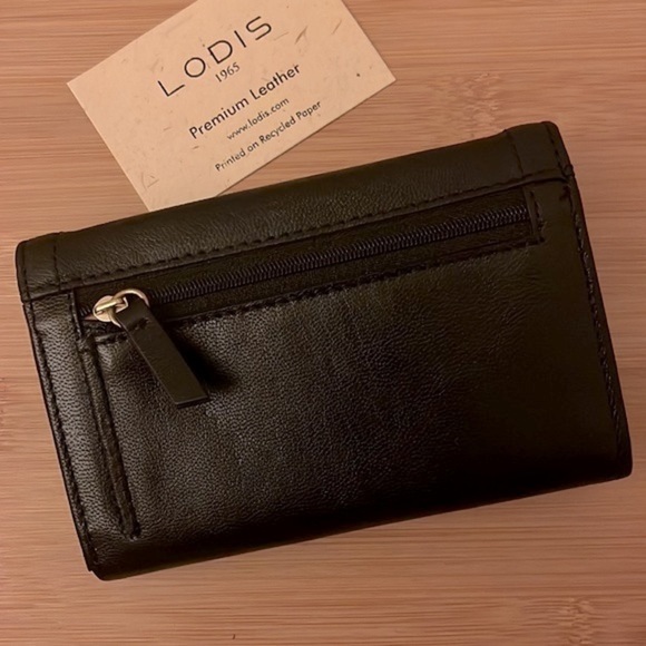 Brand New Lodis Genuine Leather Black Elia Medium Flap Wallet Compact RFID - Picture 6 of 16